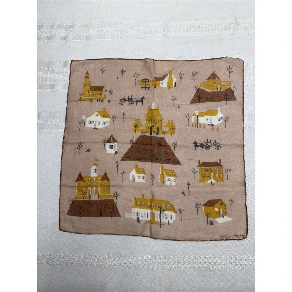 3 EMILY WHALEY Hankies Williamsburg Handkerchiefs Hand Rolled Border VTG